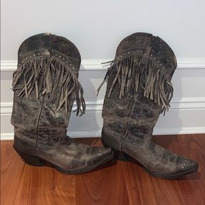 Grey Fringe Tony Lama Cowboy Boots